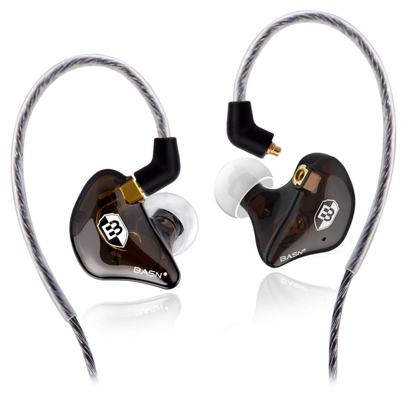 BASN High-Definition in Ear Monitor Headphones for Musicians with Detachable MMCX Earbuds; Dual Dynamic Drivers and Noise-Isolating (Brown) - Image 1